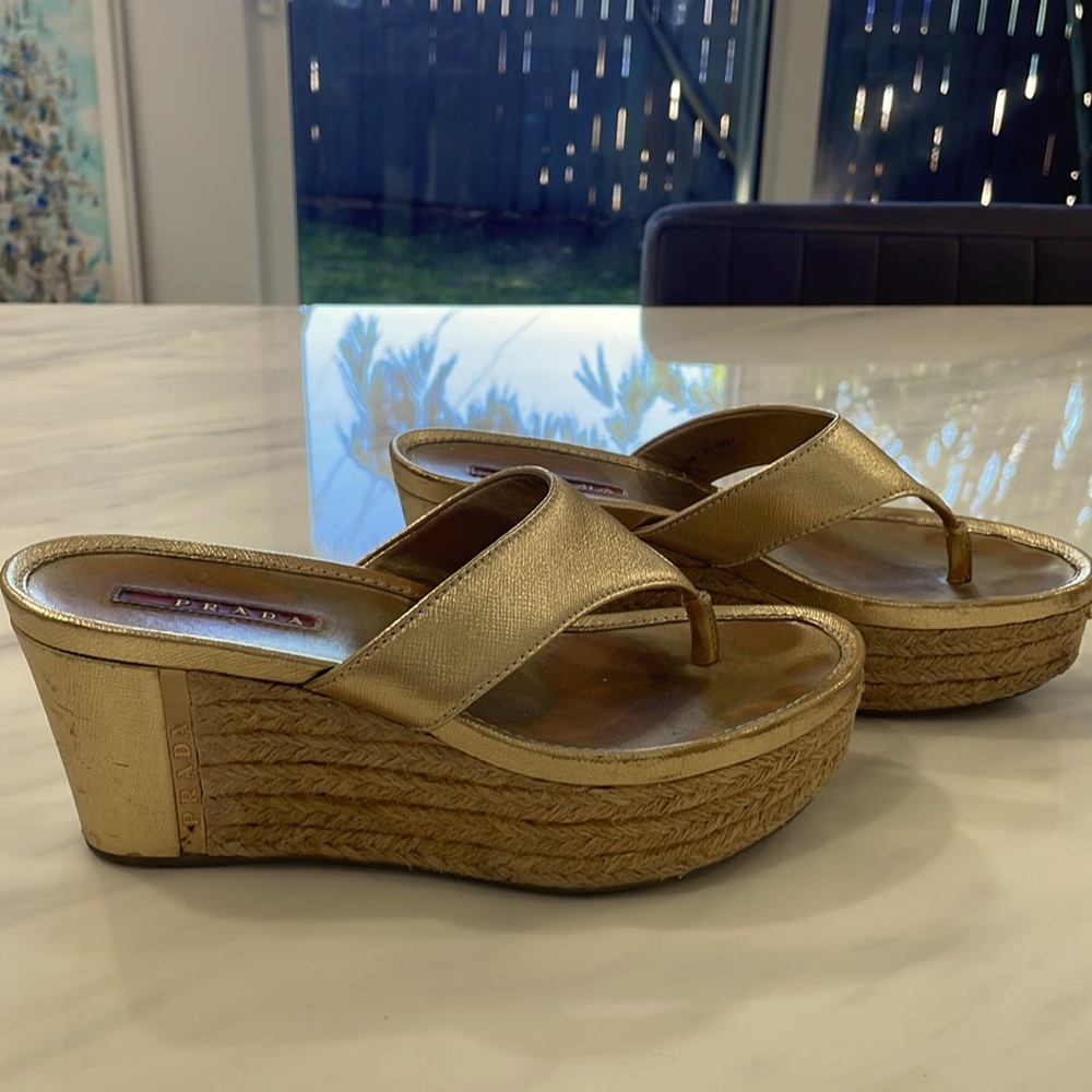 PRADA ESPADRILLE WEDGE SLIDES